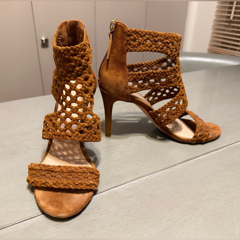 Sandro « Alexa » Woven Suede / Leather Tan Heels